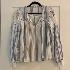 LoveShackFancy Prairie Peasant Top in Blue/White